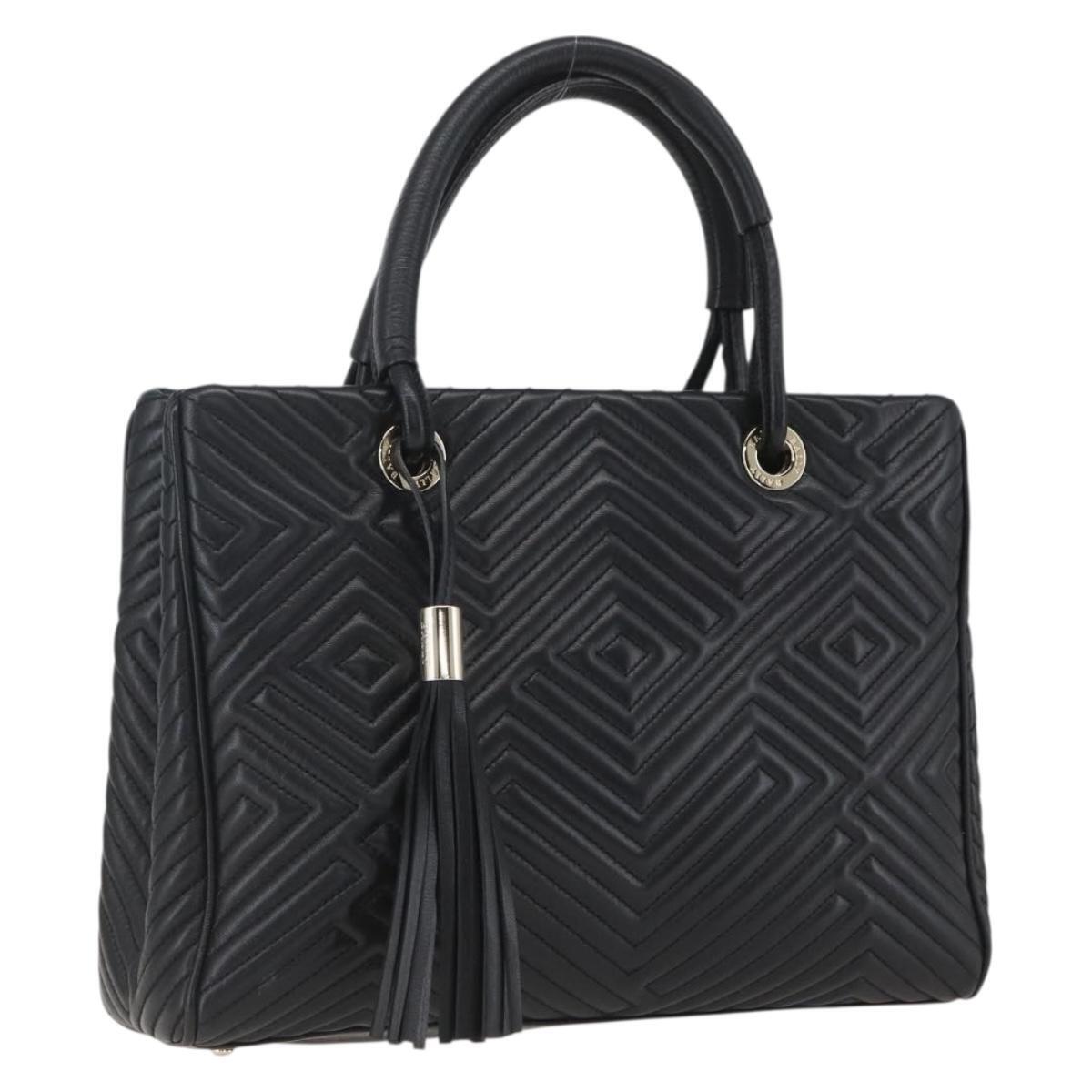 Bally Hand Bag Leather Black Gold Auth 158990